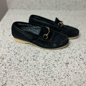 Gucci Black Leather Horsebit Loafers with Cream Soles